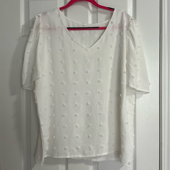 Pom Pom V-neck Puff Sleeve Blouse - Picture 1 of 5